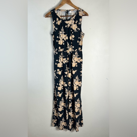 Pact Organic Cotton Size Medium Floral Grey Beige Wide Leg Sleeveless Jumpsuit - Picture 11 of 12